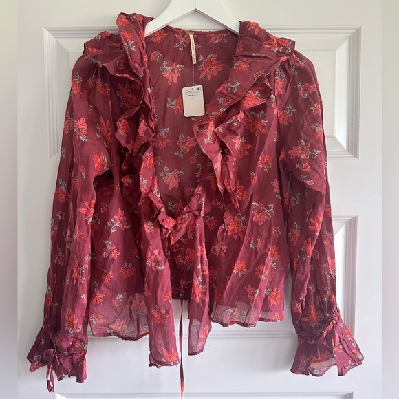 Free People Amanda Ruffle Floral Wrap Top- New With Flaw - Picture 2 of 11